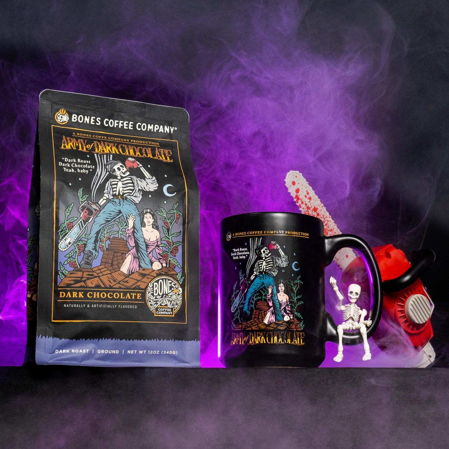 Bones Coffee Company Army Of Dark Chocolate Whole Coffee Beans, Dark Chocolate Flavor Low Acid Flavored Coffee, Made with Arabic