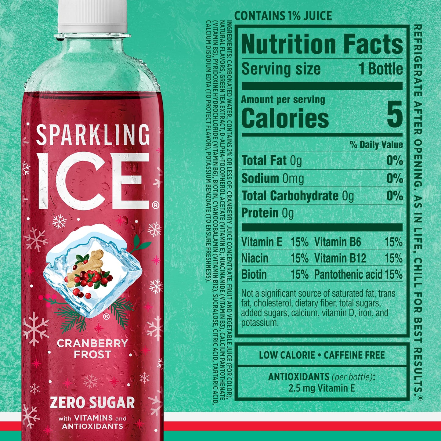 Sparkling Ice  Winter Variety Pack  Flavored Sparkling Water  Zero Sugar  with Vitamins and Antioxidants  17 fl oz  12 count (Cranberry Frost  Winter Punch  Apple Cider and Ginger Lime)