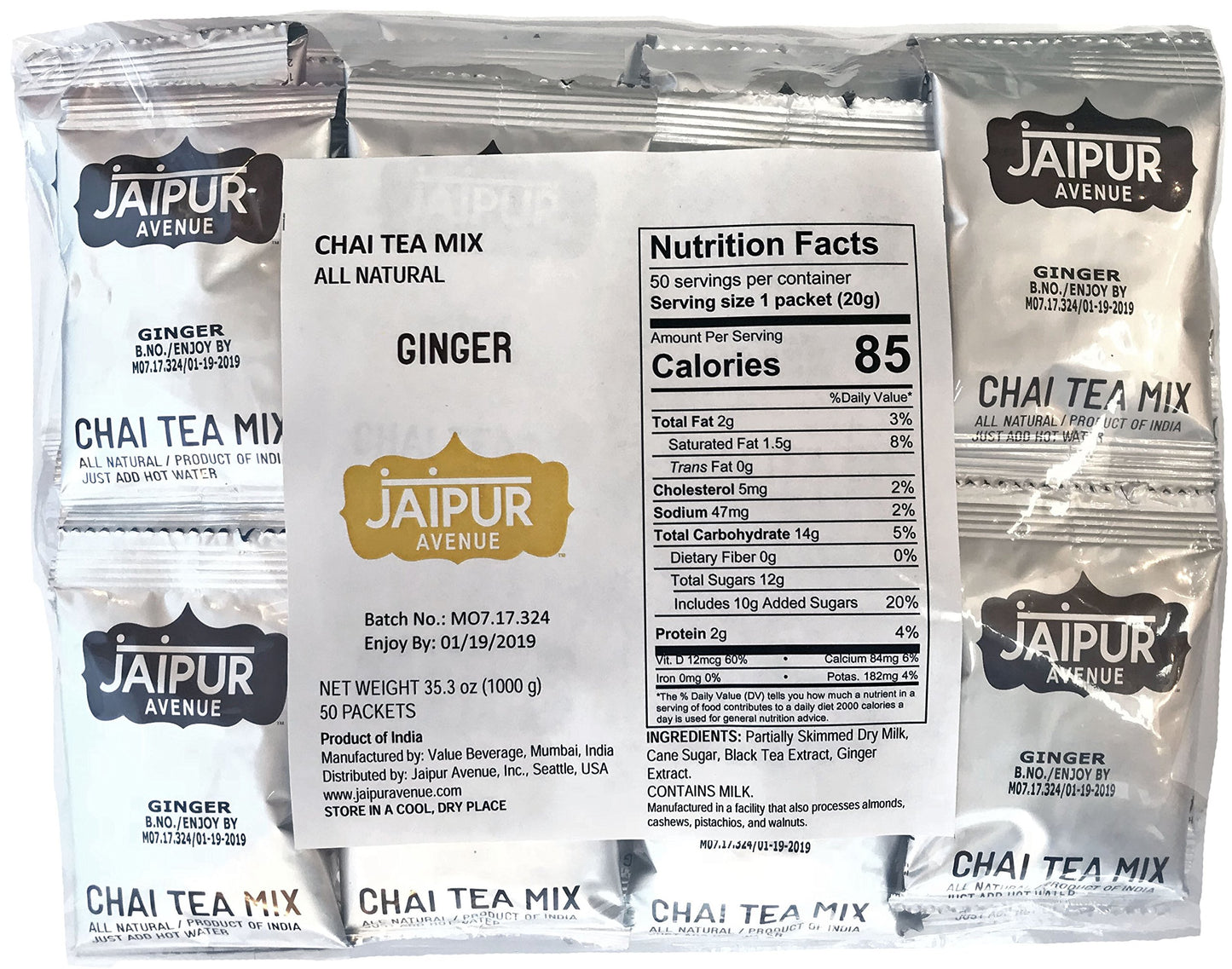 Jaipur Avenue Ginger Chai Tea Mix Crafted with All-Natural Assam Black Tea, Ginger, Cane Sugar, and Premium Dry Milk - Preservat