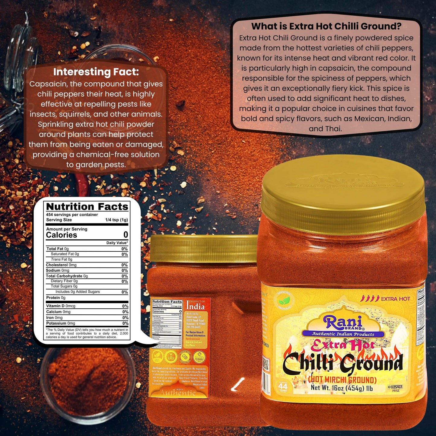 Rani Extra Hot Chilli Powder Indian Spice 16Oz (1Lb) 454G Pet Jar ~ All Natural | Salt-Free | Vegan | No Colors | Gluten Friendl