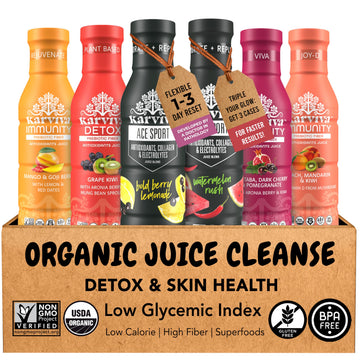 KARVIVA Organic Juice Cleanse Pack – Low-Sugar, Prebiotic Detox with Collagen, Vitamins & Antioxidants – 12 Fl Oz (Pack of 6)