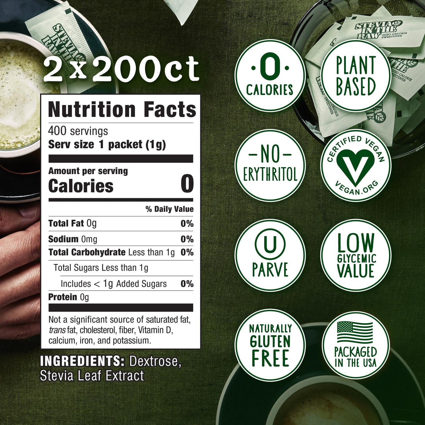 Stevia In The Raw, Plant Based Zero Calorie Sweetener, No Erythritol, Sugar Substitute For Coffee, Hot & Cold Drinks, Suitable F
