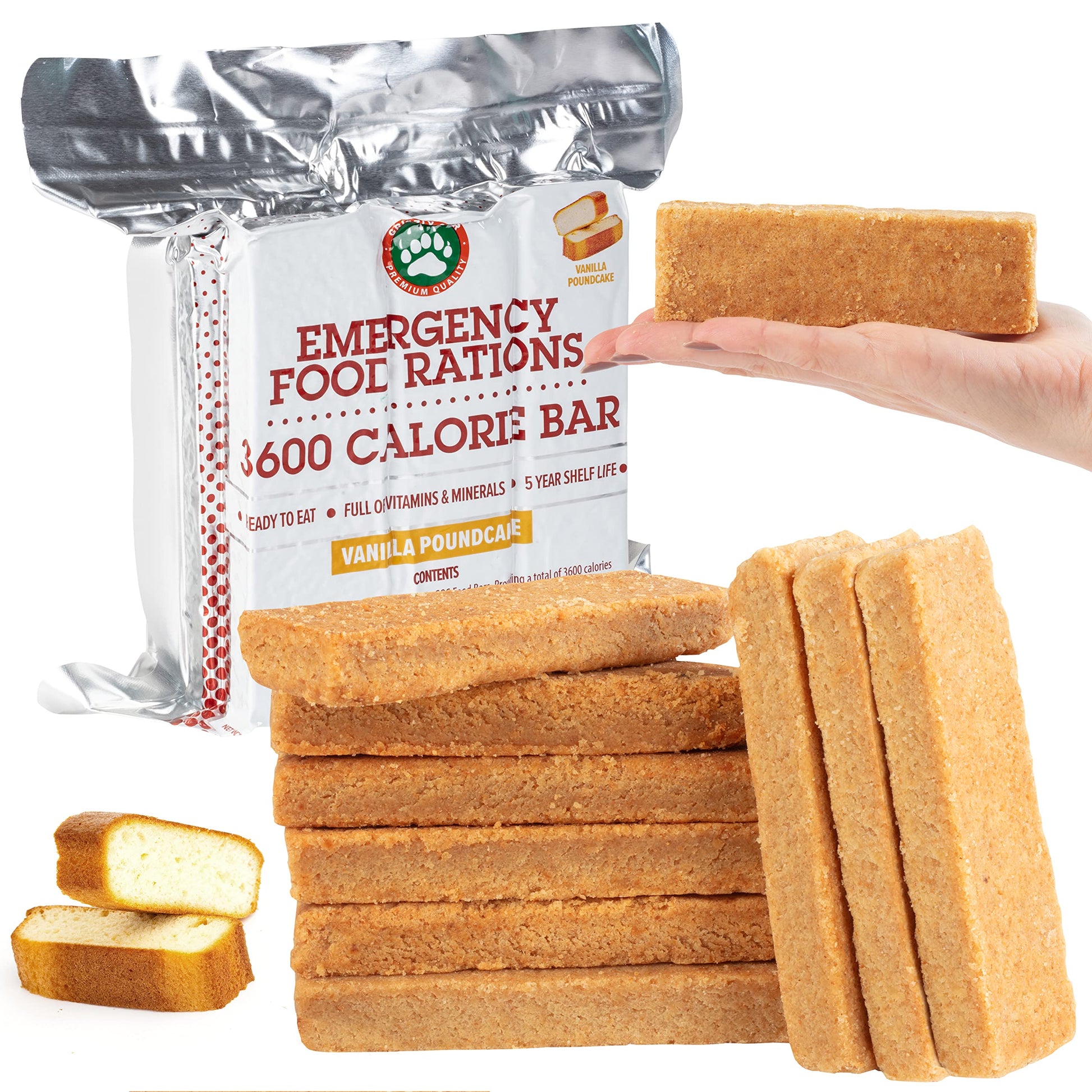 Grizzly Gear Emergency Food Rations- 3600 Calorie Bar (Vanilla Poundcake) - 3 Day, 72 Hour Ready To Eat Supply For Disaster, Hur
