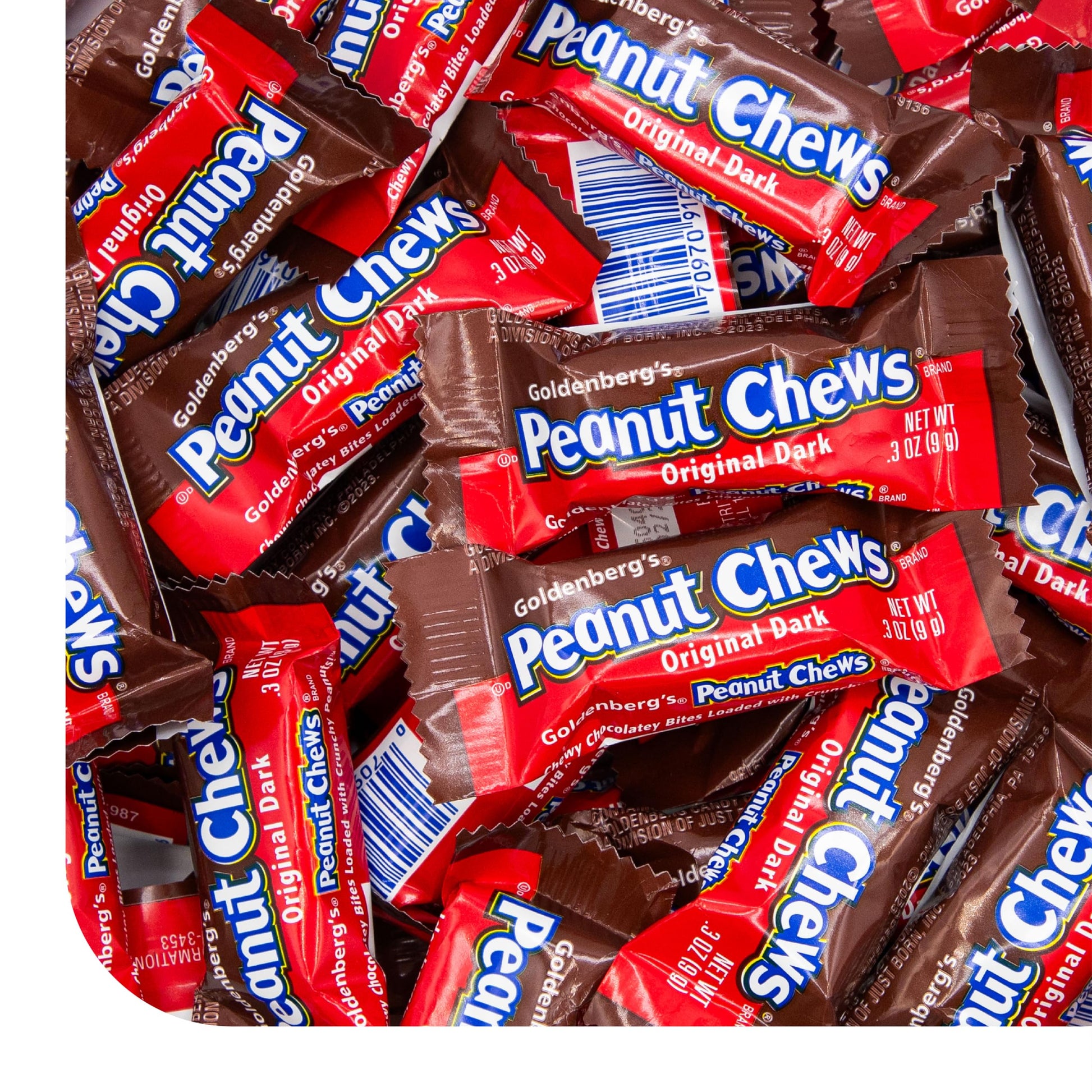 CRAZYOUTLET Goldenbergs Peanut Chews Original Dark Chocolate Candy - 32 Ounces Bulk Bag - Individually Wrapped Chewy Bars