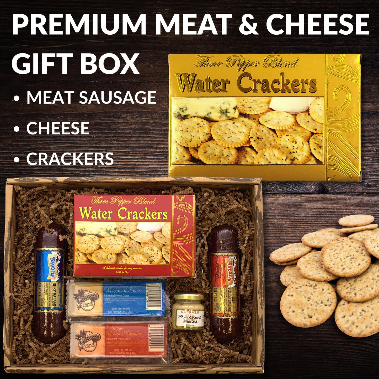 Gift Basket Village Gourmet Meat and Cheese Gift Set - 6-Piece Charcuterie with Mustard - Perfect for Holidays & Special Occasions