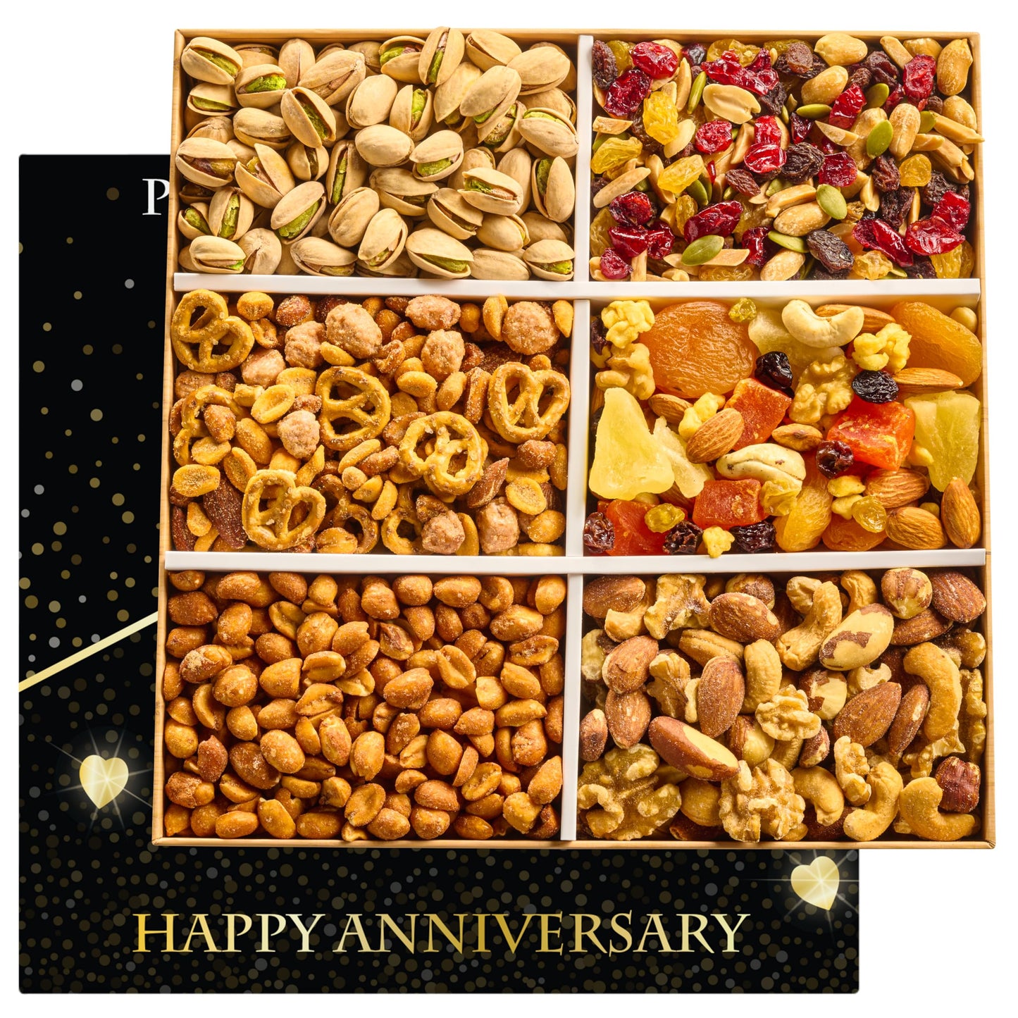 Dried Fruit And Nuts Gift Basket – Anniversary Ideas For Couples Gourmet Mixed Nuts Variety Pack, 6 Section Healthy Snack Tray, Wedding Gifts Box For Men And Women, Husband Wife Mature-Themeds