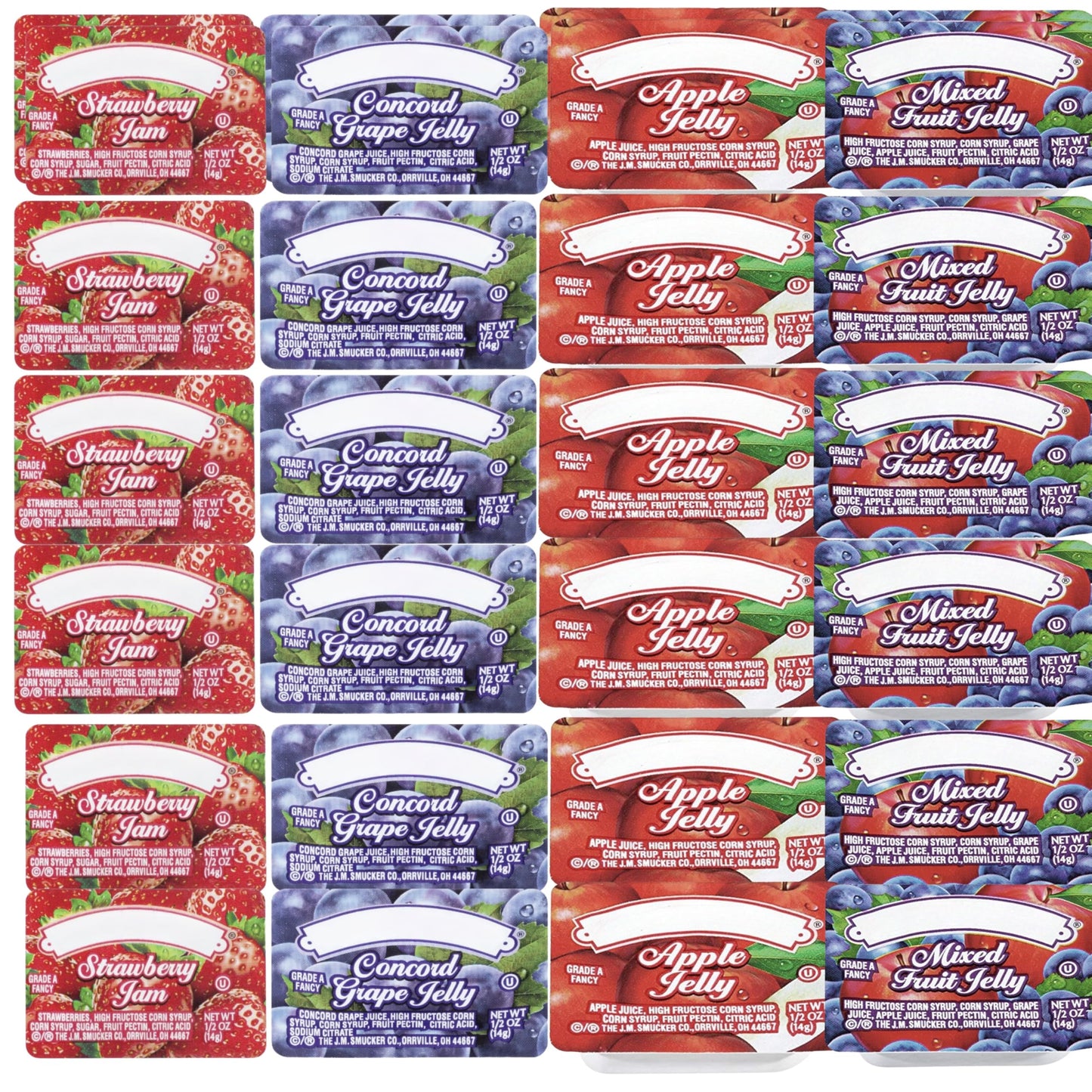 Assorted Jelly & Jam Cups - Single-Serve Apple, Grape, Strawberry & Mixed Fruit - Individual Breakfast Spreads for Restaurants, 