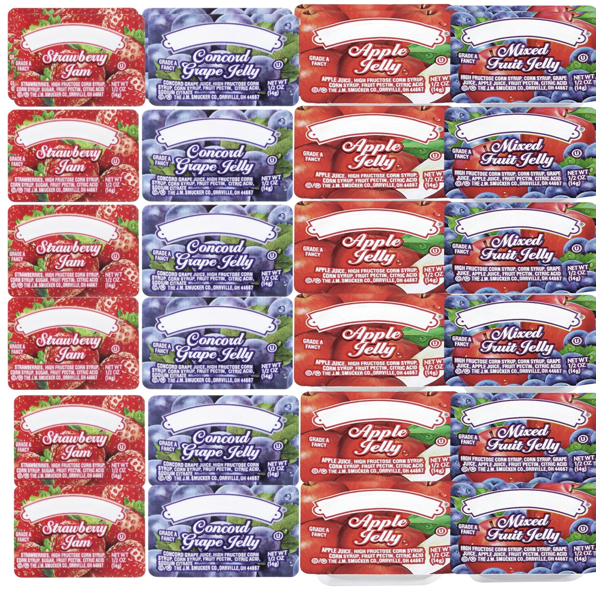 Assorted Jelly & Jam Cups - Single-Serve Apple, Grape, Strawberry & Mixed Fruit - Individual Breakfast Spreads for Restaurants, 