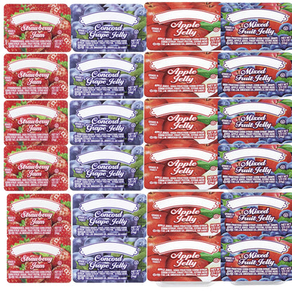 Assorted Jelly & Jam Cups - Single-Serve Apple, Grape, Strawberry & Mixed Fruit - Individual Breakfast Spreads for Restaurants, 