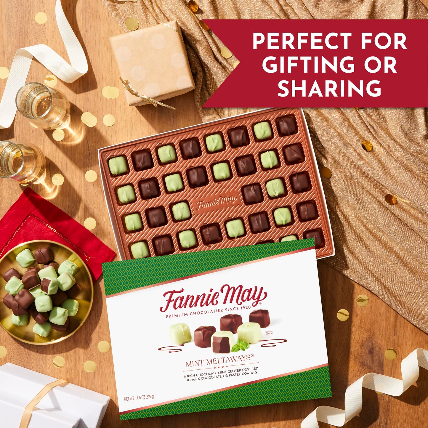 Fannie May, Milk Chocolate Candy, Mint Meltaways, Gift Box, 11.5 Oz
