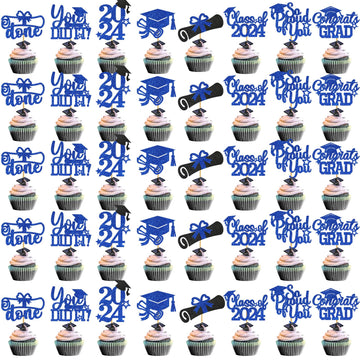 Ttdq 40Pcs Blue Graduation Cupcake Toppers 2024 Graduation Decorations Class Of 2024 Cupcake Toppers 2024 Congrats Grad Cap Cupc
