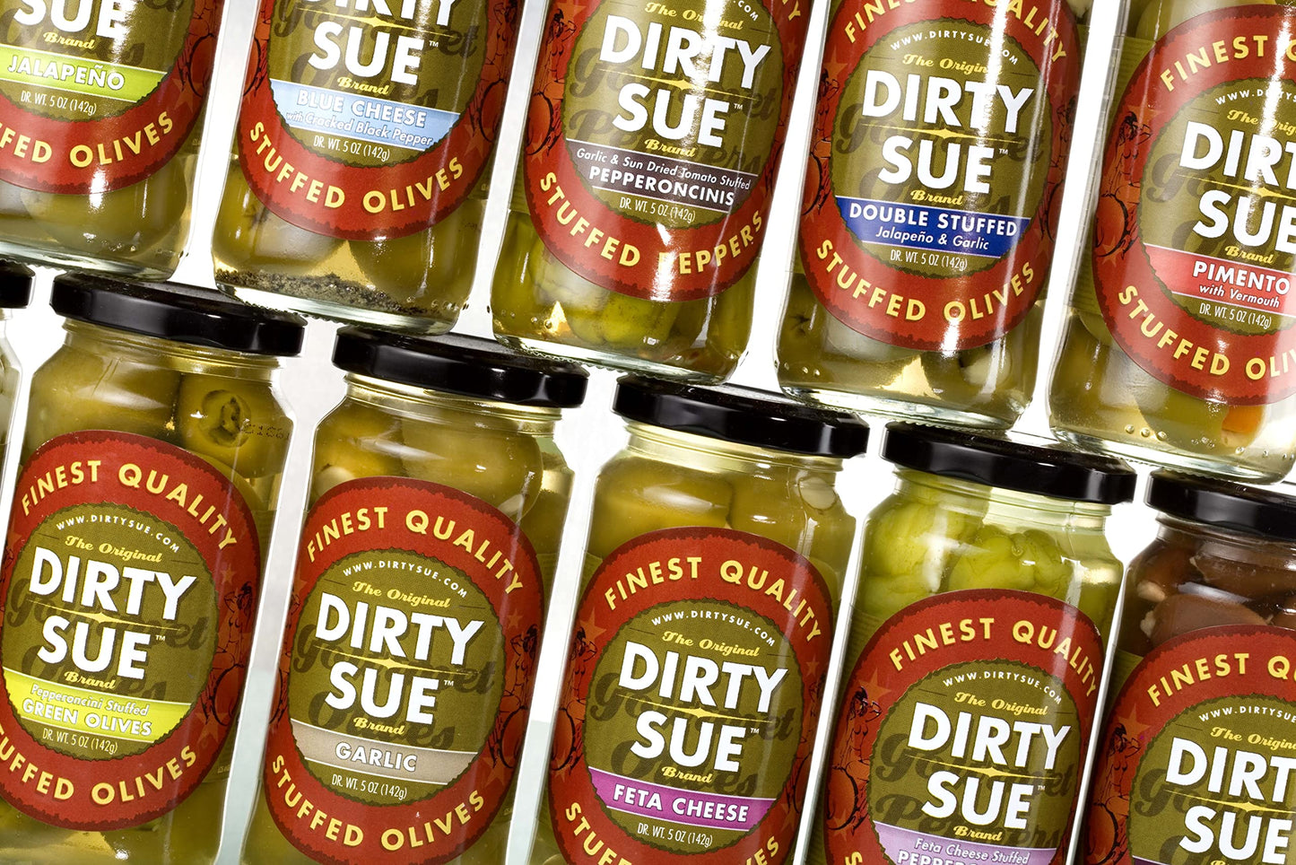 Dirty Sue Pimento Stuffed Olives - 16oz Mason Jar - Perfectly Stuffed with Premium Pimentos - Ideal for Parties and Charcuterie Boards