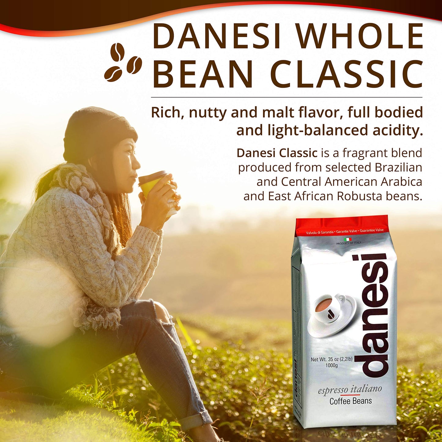 Danesi Caffe Italian Coffee Beans (Whole Roasted Coffee Beans For Espresso) - Espresso Coffee Beans (Medium Roast Whole Bean) Co