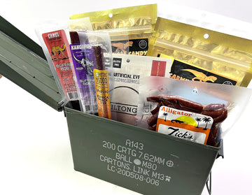 Jerky Dynasty Exotic & Gourmet Jerky Survivor's Kit in a Ammo Can - Premium Whole Pieces & Sticks for Camping, Hiking, Fishing, 