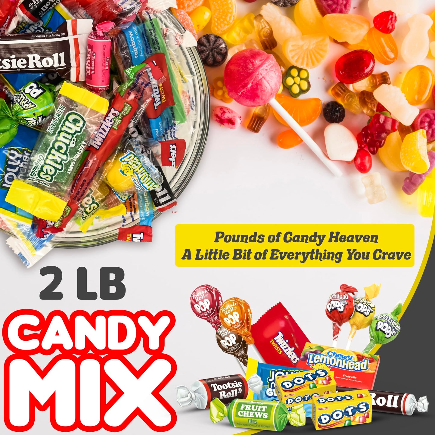 Candylish Candy Mix Variety Pack - Assorted Individually Wrapped Candy for Parties, 2 lbs, Full Size, Great for Piñatas and Goodie Bags