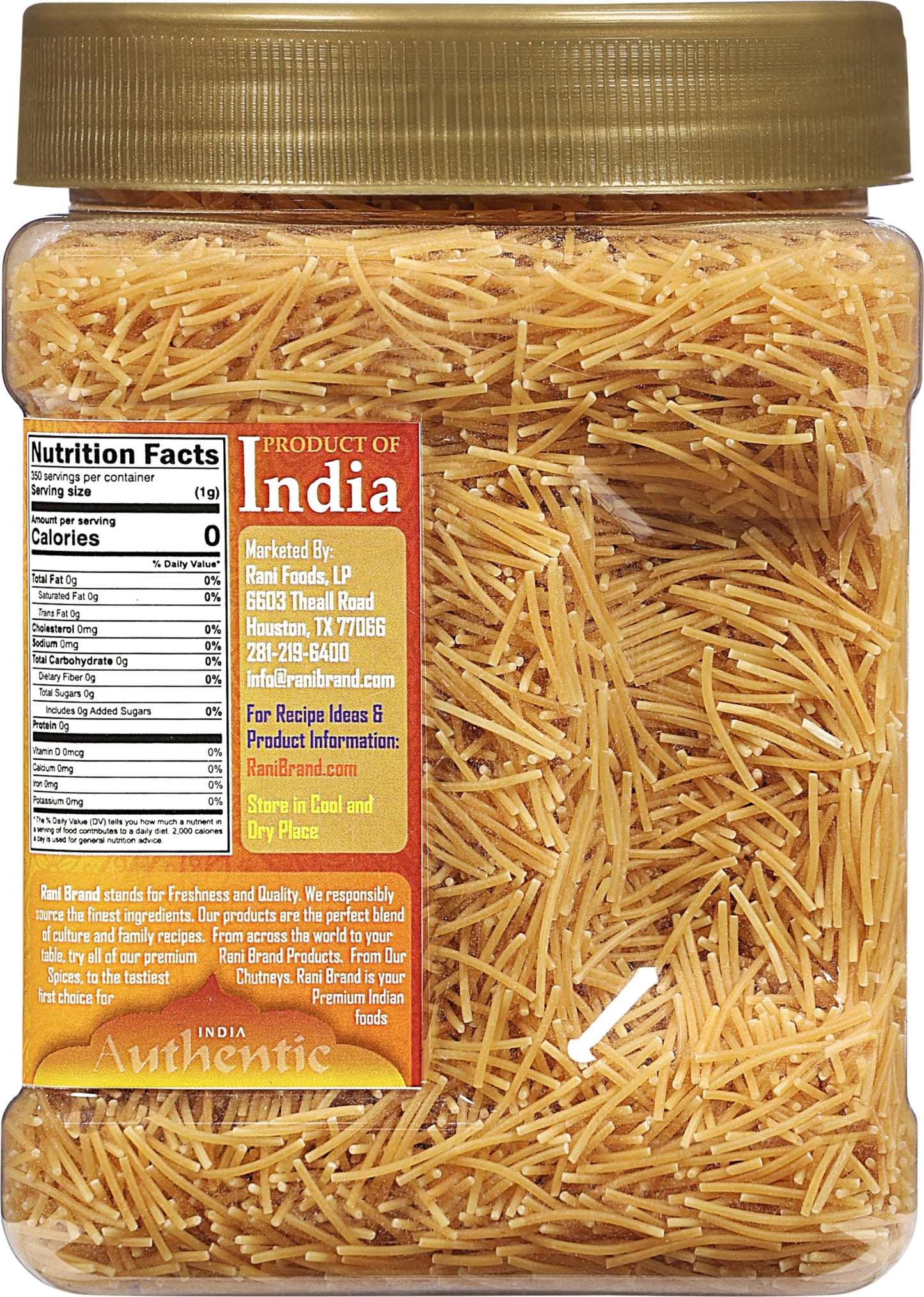 Rani Roasted Vermicelli (Roasted Wheat Noodles) 12.25Oz (350G) Pet Jar ~ All Natural | Vegan | Non-Gmo | Kosher | Indian Origin
