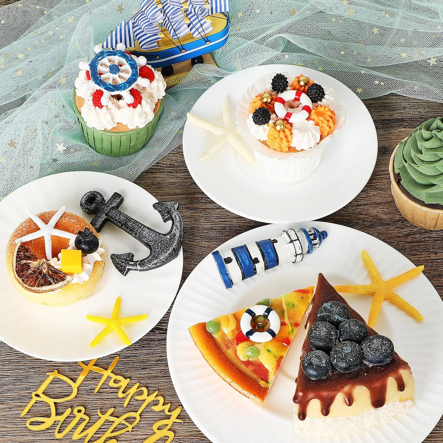 19 Pcs Nautical Cake Topper Pirate Cake Topper Ship Theme Cake Topper Nautical Cupcake Topper Nautical Party Decorations For Bir