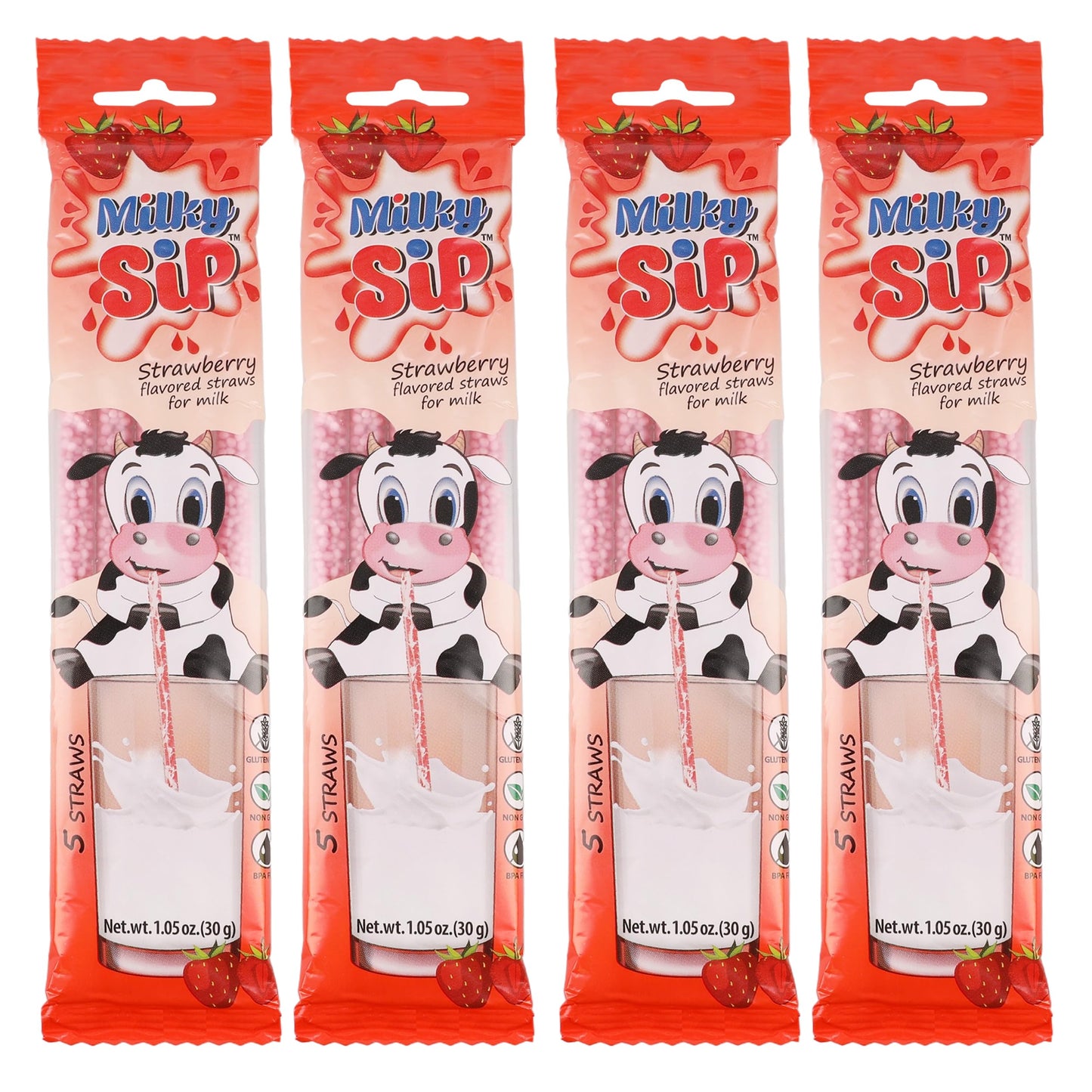 Milky Sip Magical Milk Straws - 4 Packs of 5 Pcs Each Strawberry Flavored Straws For Milk, 20 Milk Flavoring Straws for Kids. Ma