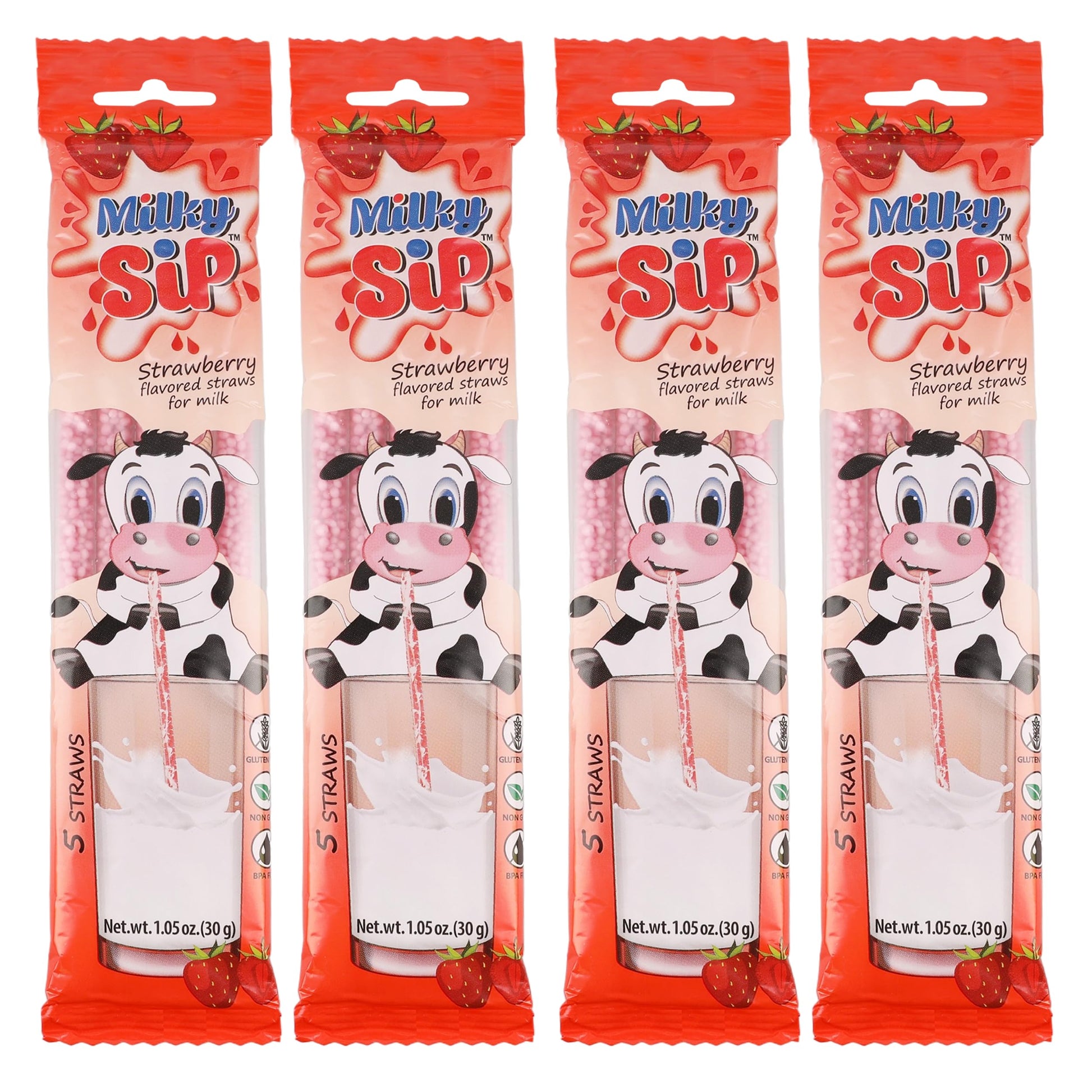 Milky Sip Magical Milk Straws - 4 Packs of 5 Pcs Each Strawberry Flavored Straws For Milk, 20 Milk Flavoring Straws for Kids. Ma