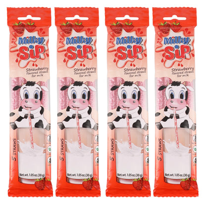 Milky Sip Magical Milk Straws - 4 Packs of 5 Pcs Each Strawberry Flavored Straws For Milk, 20 Milk Flavoring Straws for Kids. Ma