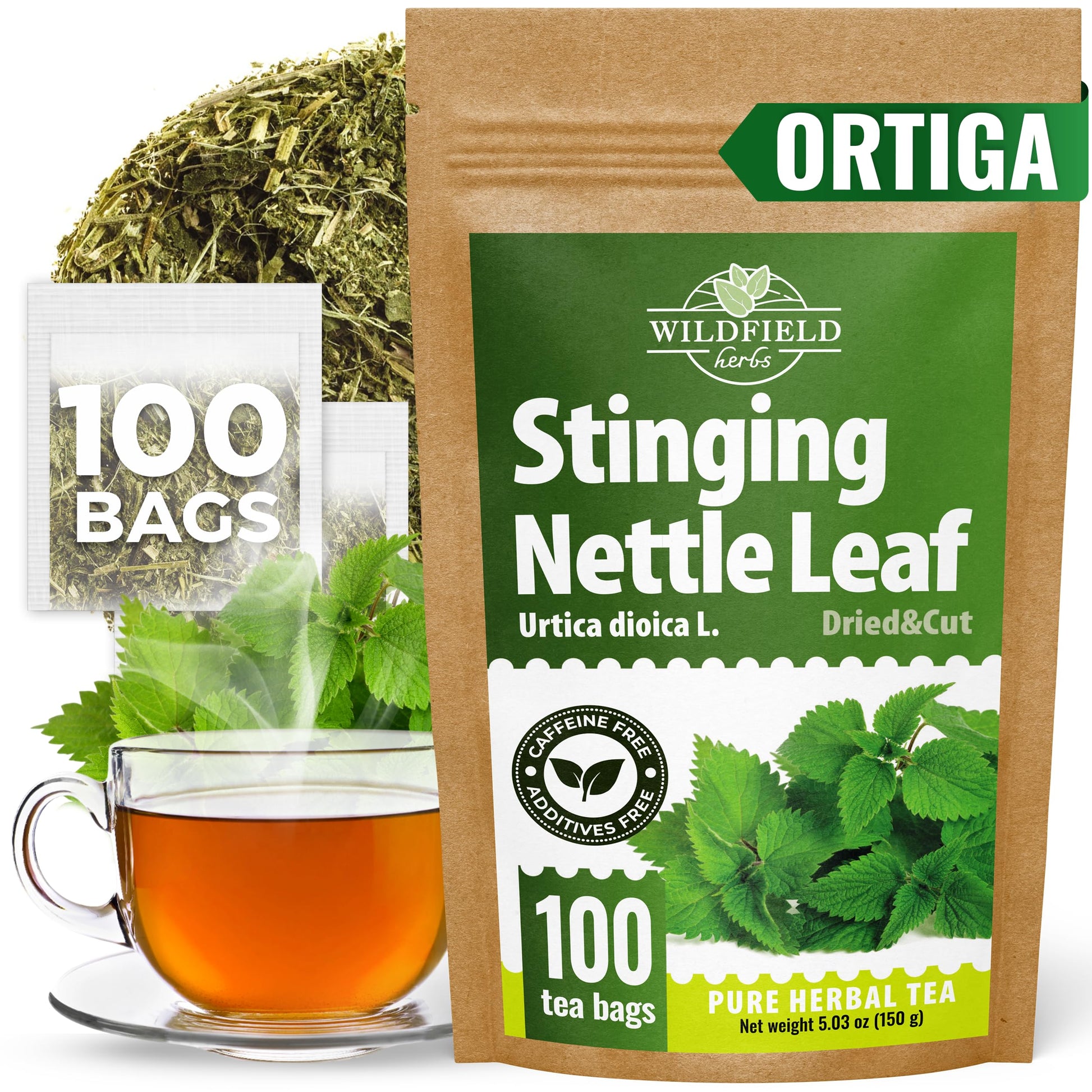 100 Bags Nettle Leaf Tea Ortiga Dried Nettle Herb Planta Bulk (Urtica Dioica) - 100 Count 1.5g Tea Bags Herb Hojas De Ortiga