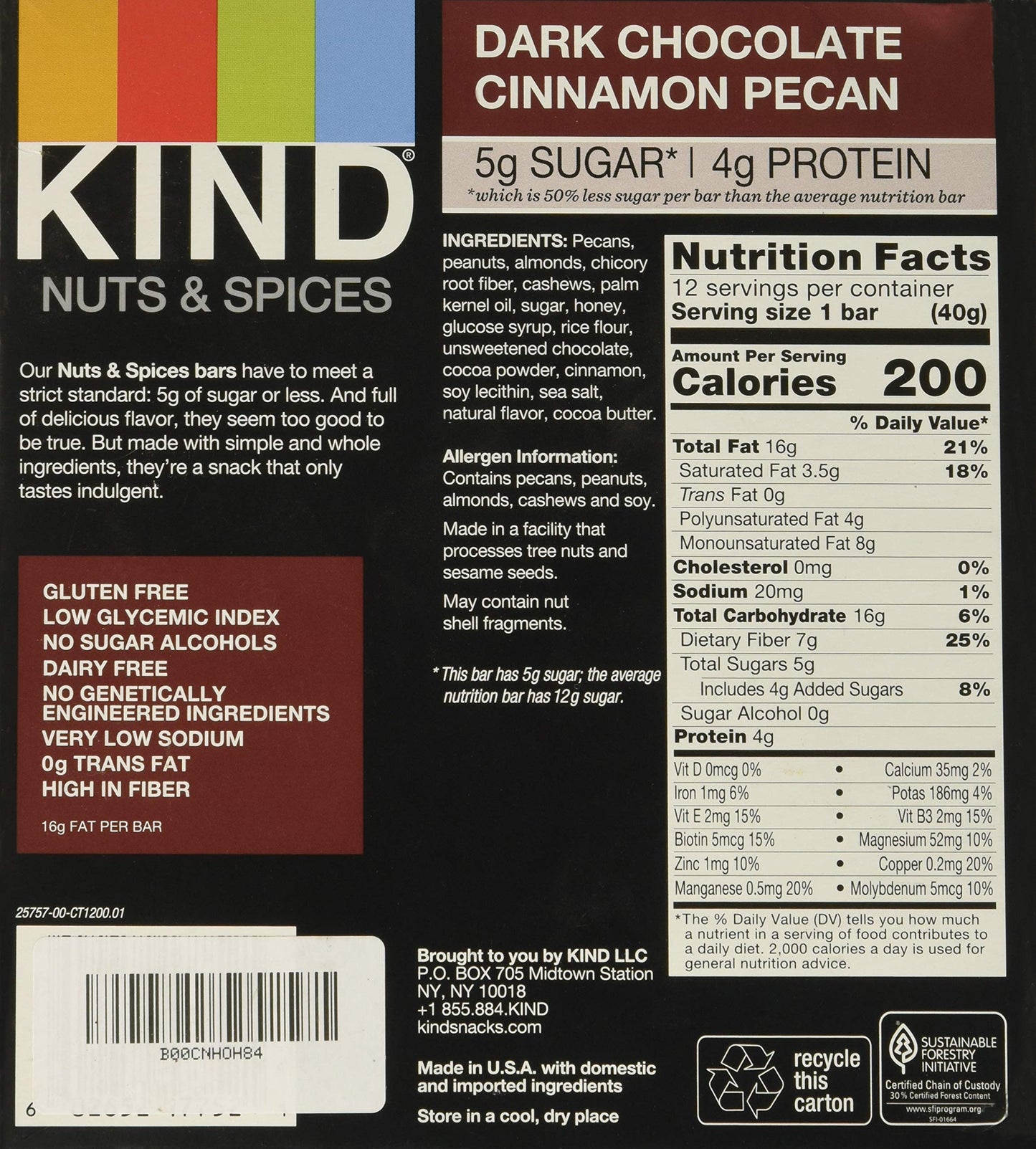 Kind Bar - Dark Chocolate Cinnamon Pecan - 1.4 Oz Bars - Pack Of 12