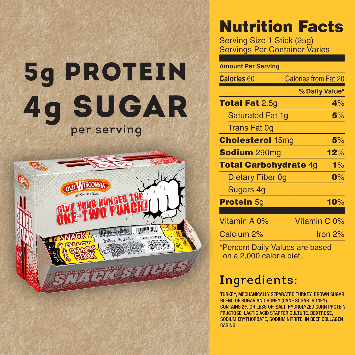 Old Wisconsin Honey Turkey Sausage Snack Sticks  Naturally Smoked  Ready to Eat  High Protein  Low Carb  Keto  Gluten Free  Counter Box  Pack of 42 Individually Wrapped Sticks