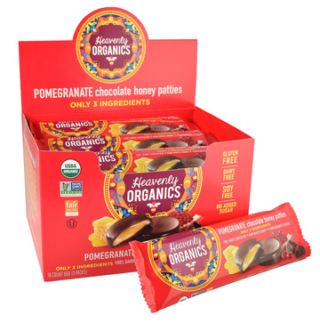 Heavenly Organics Raw Honey Chocolate Pattie, Pomegranate, 1.2 Ounce (Pack Of 16)