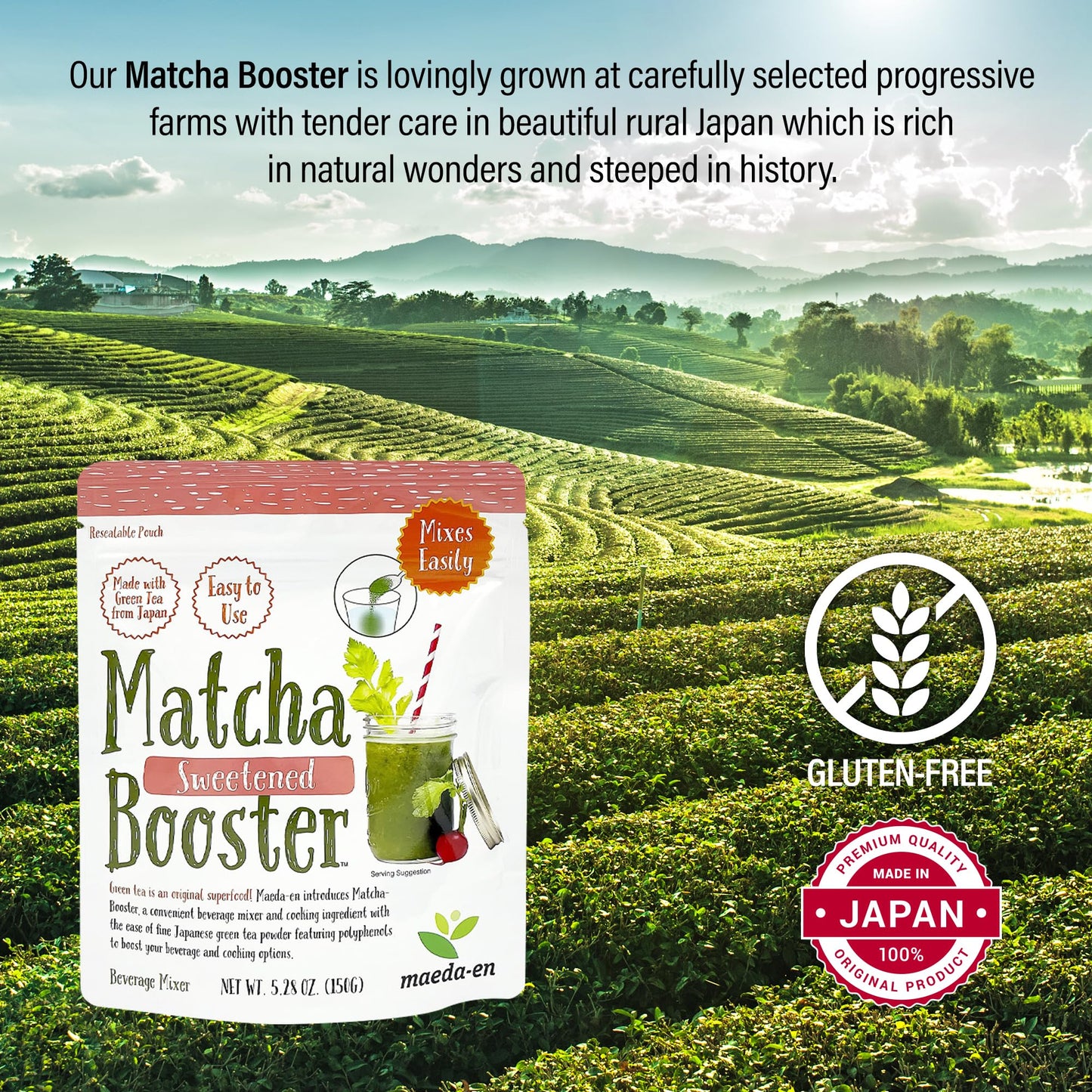MAEDA-EN Matcha Booster Green Tea Powder 80g for Latte Smoothies Baking Resealable Pouch