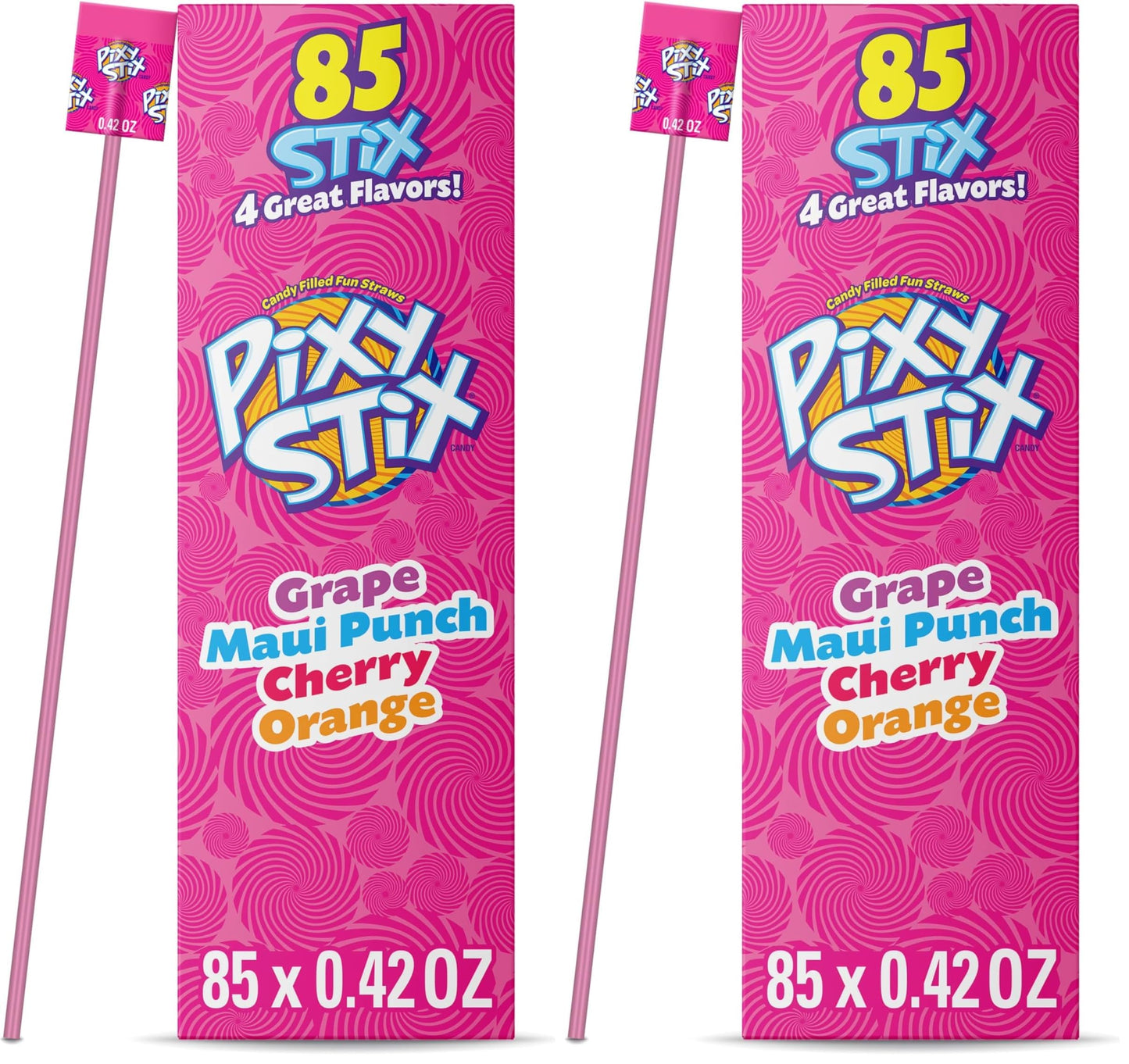 Wonka Pixy Stix Powder Candy-filled Straws, Sweet and tart candy, Springtime Easter Candy, 0.42 oz (85 Count) (Pack of 2)