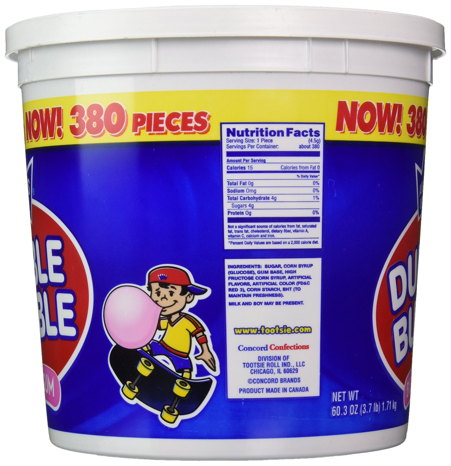 Dubble Bubble Tub, Original Flavor, 380-Count, 60.3 Oz(3.7 Lb)