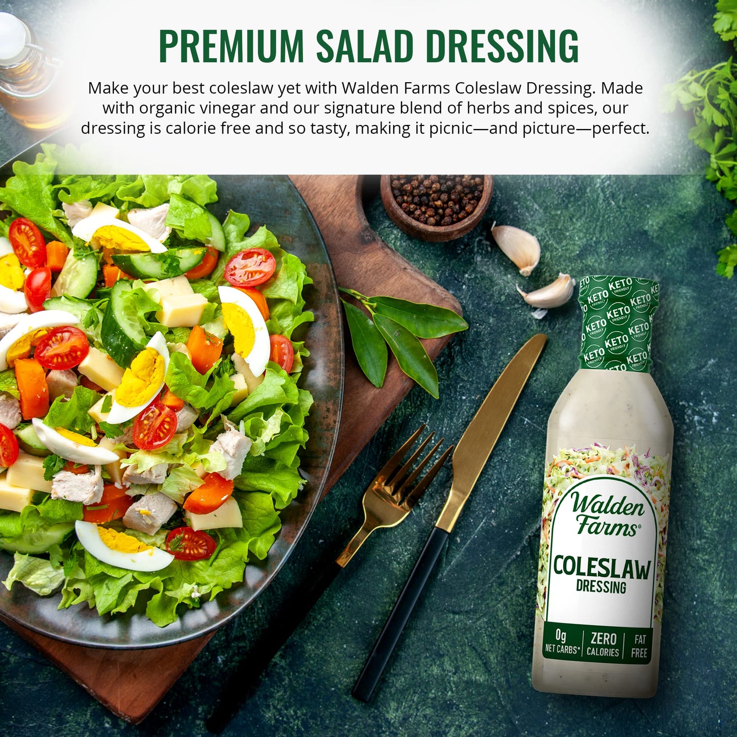 Walden Farms Coleslaw Dressing, 12 oz. Bottle, Fresh and Delicious Salad Topping, Sugar Free 0g Net Carbs Condiment, Smooth and