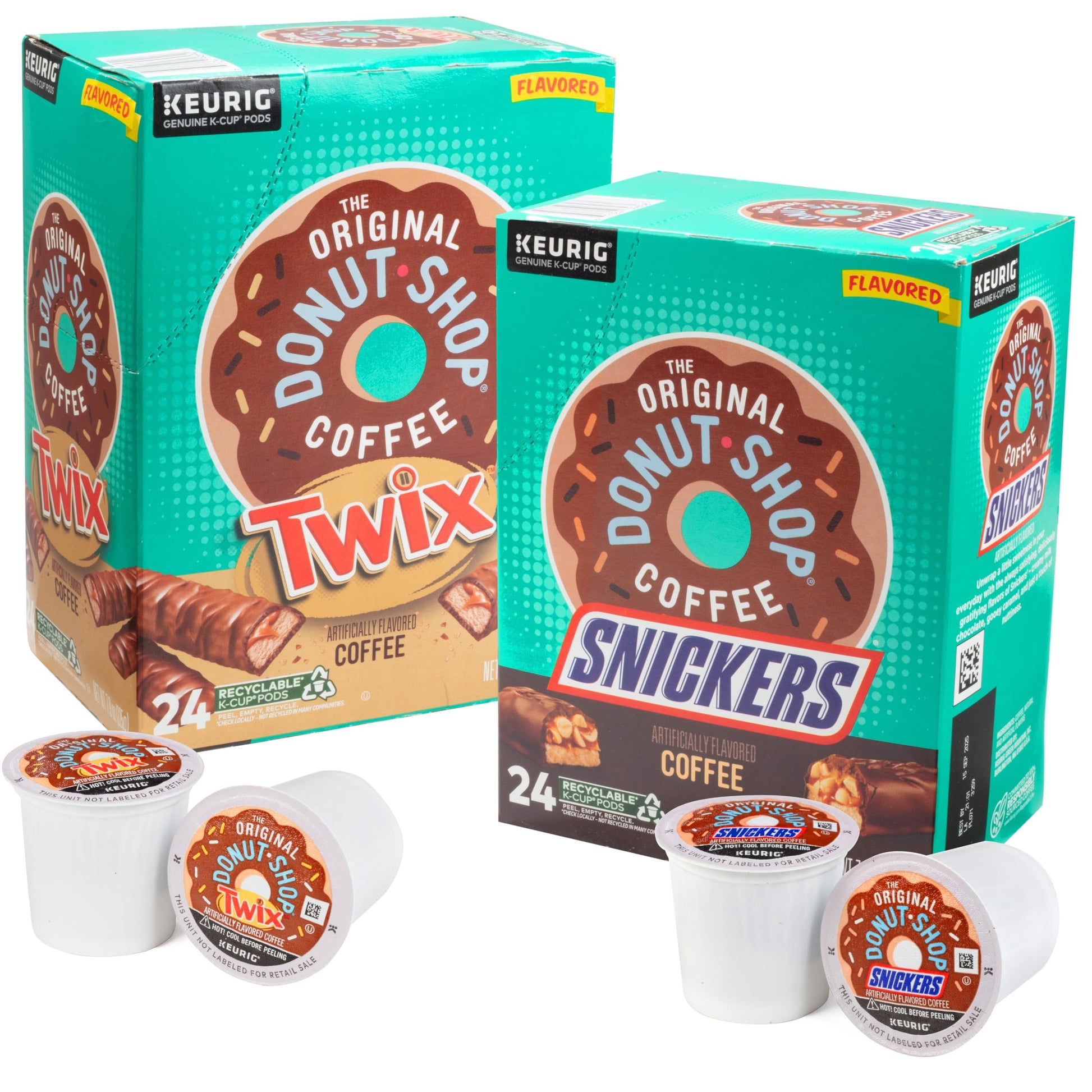 The Original Donut Shop K-Cup Variety Pack - Snickers & Twix - Light Roast - 48 Cups Total (24 each) - Compatible with Keurig Brewers