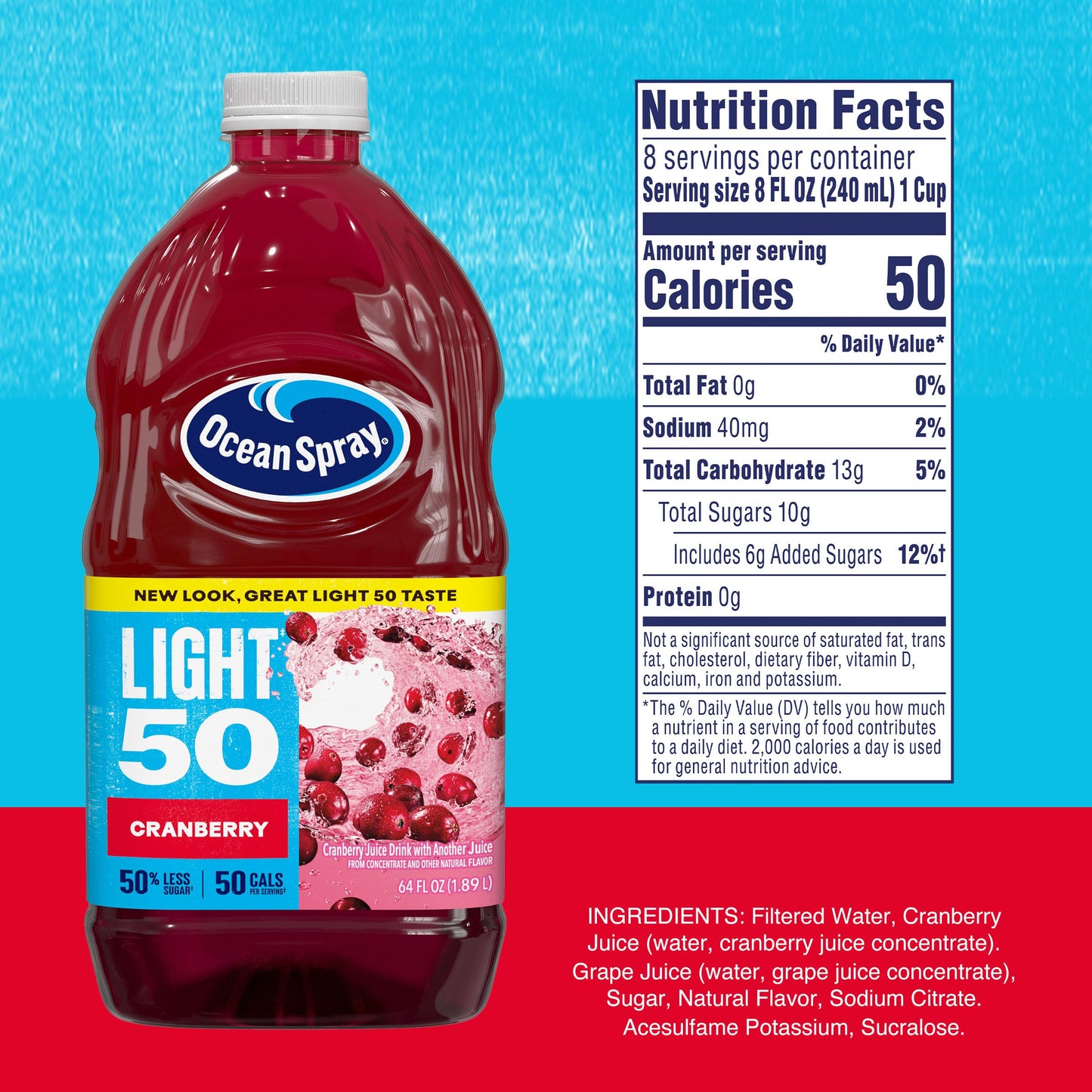 Ocean Spray Cran50 Cranberry Juice Drink, 64 Fl Oz Bottle (Pack of 8)