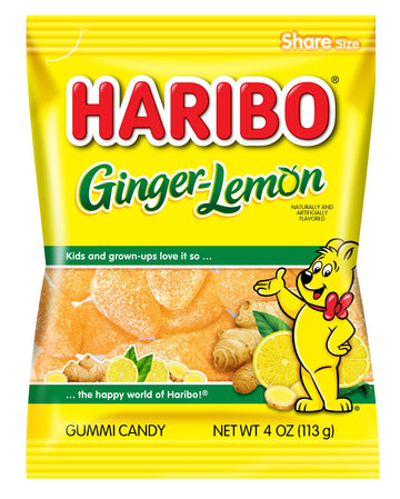Haribo Gummi Candy, Ginger-Lemon Gummy Candy, 5 Ounce Share Size Bags (Pack Of 12) Delicious Soft & Chewy Sweet Snacks, Zesty Lemon & Warm Ginger Flavor