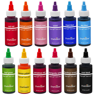 Chefmaster Liqua-Gel Variety Pack, Twelve 2.3 Ounce Bottles