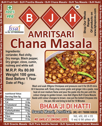 Bjh Chana Masala Or Chole Masala (Pack Of 3 X 100Gms) (Also As Bharwa Masala In Bhindi,Krele,Torai,Tinde), Vegetable Masala