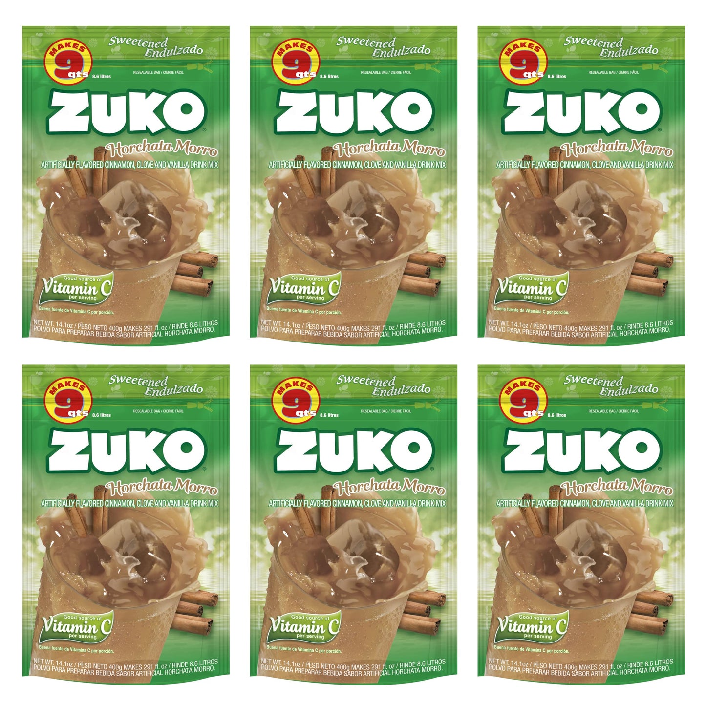 Zuko Horchata Morro Instant Powder Drink | Family Pack | No Sugar Needed | Vitamin C | 14.1 Ounce (Pack Of 6)