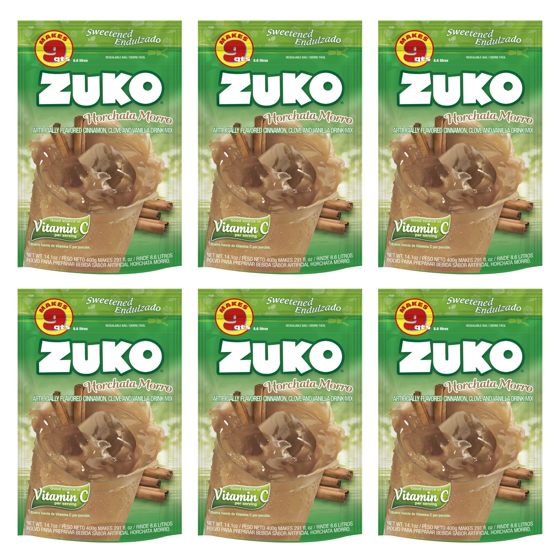 Zuko Horchata Morro Instant Powder Drink | Family Pack | No Sugar Needed | Vitamin C | 14.1 Ounce (Pack Of 6)