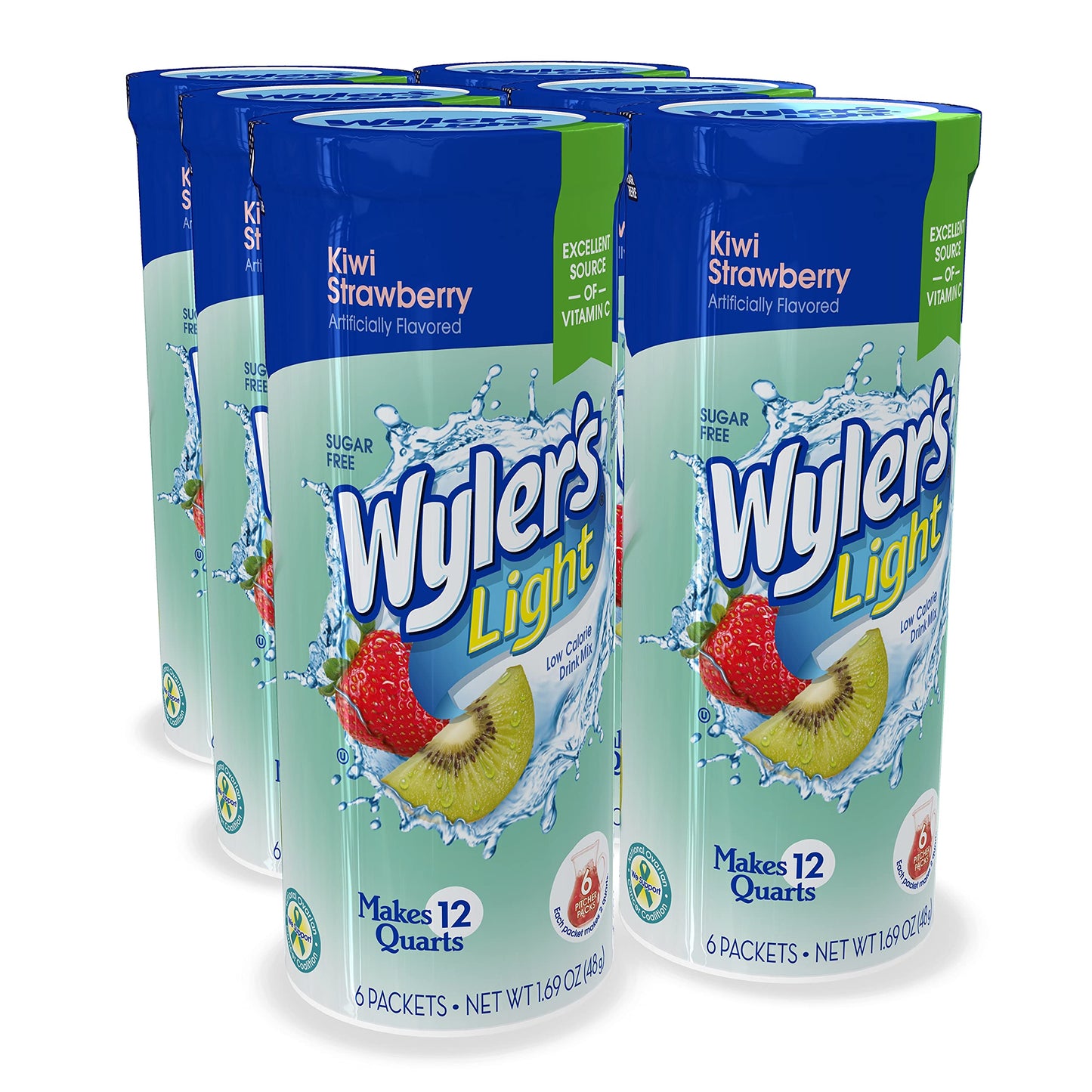 Wyler'S Light Pitcher Packs (6 Per Canister), Kiwi Strawberry Drink Mix, Includes 6 Canisters (36 Total Pitcher Packs)