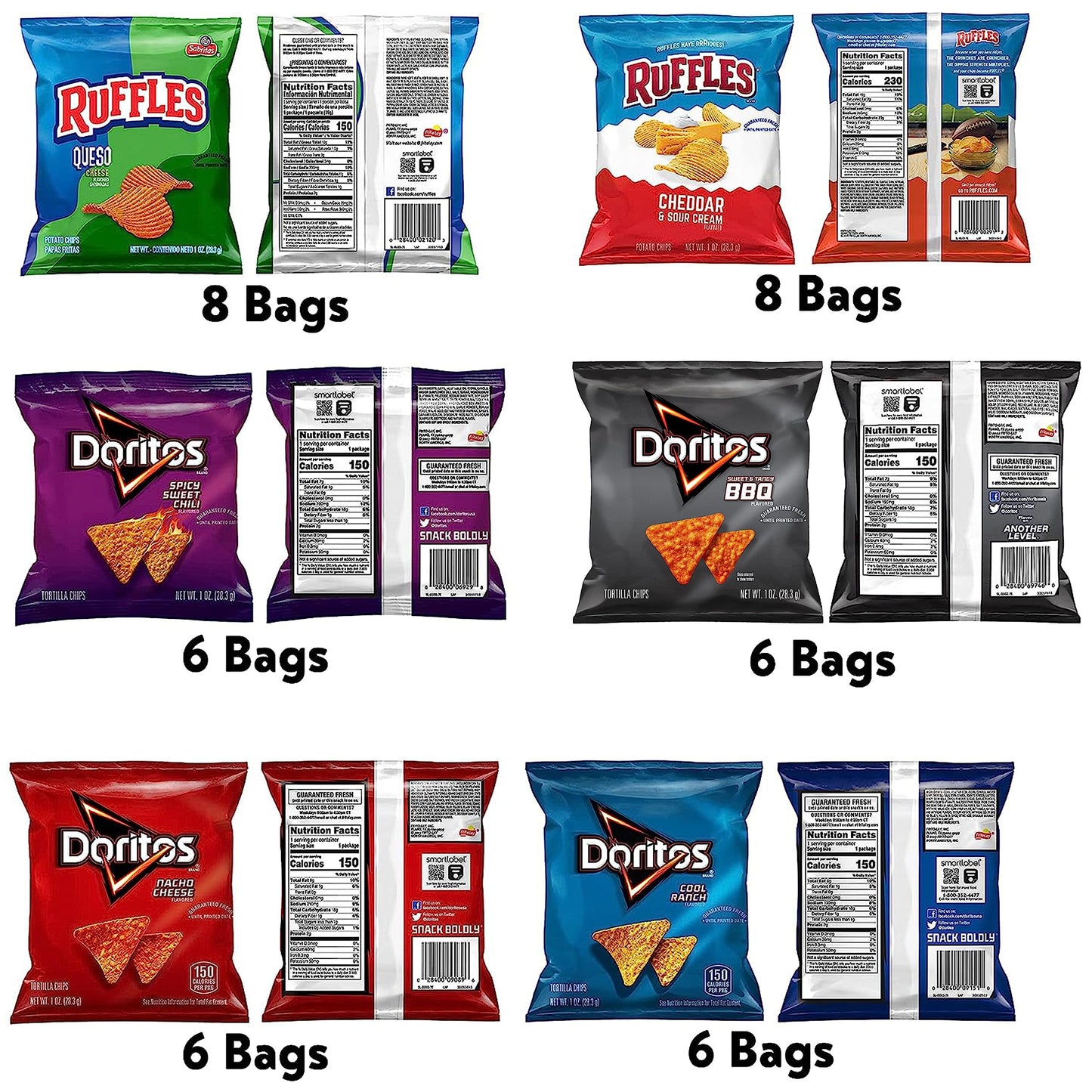 Frito-Lay Ruffles and Doritos Bold Variety Pack, 1 Ounce (Pack of 40)