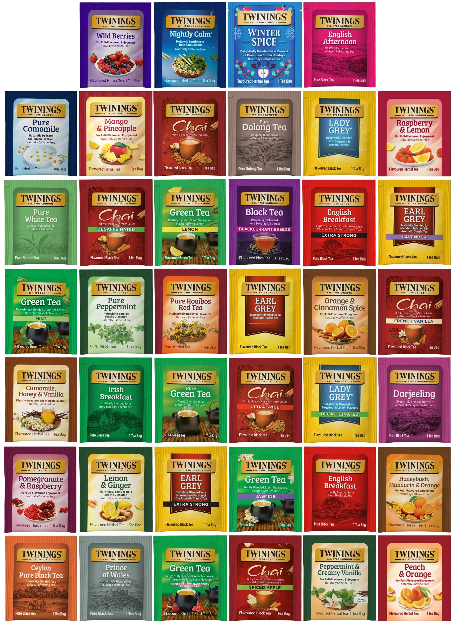 Twinings Assorted Energy Blend-Free  Herbal And Caffeinated Black Tea Bag Sampler (40 Count) 40 Flavour Boxed Variety Gift Set