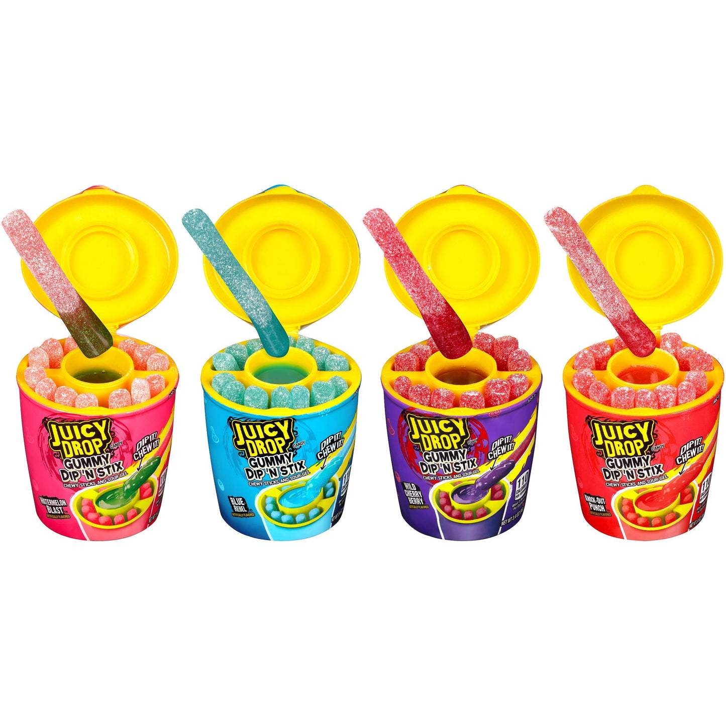Juicy Drop Gummy Dip 'N Stix - 8 Count Assorted Sour Candy Variety Pack for Birthdays and Parties