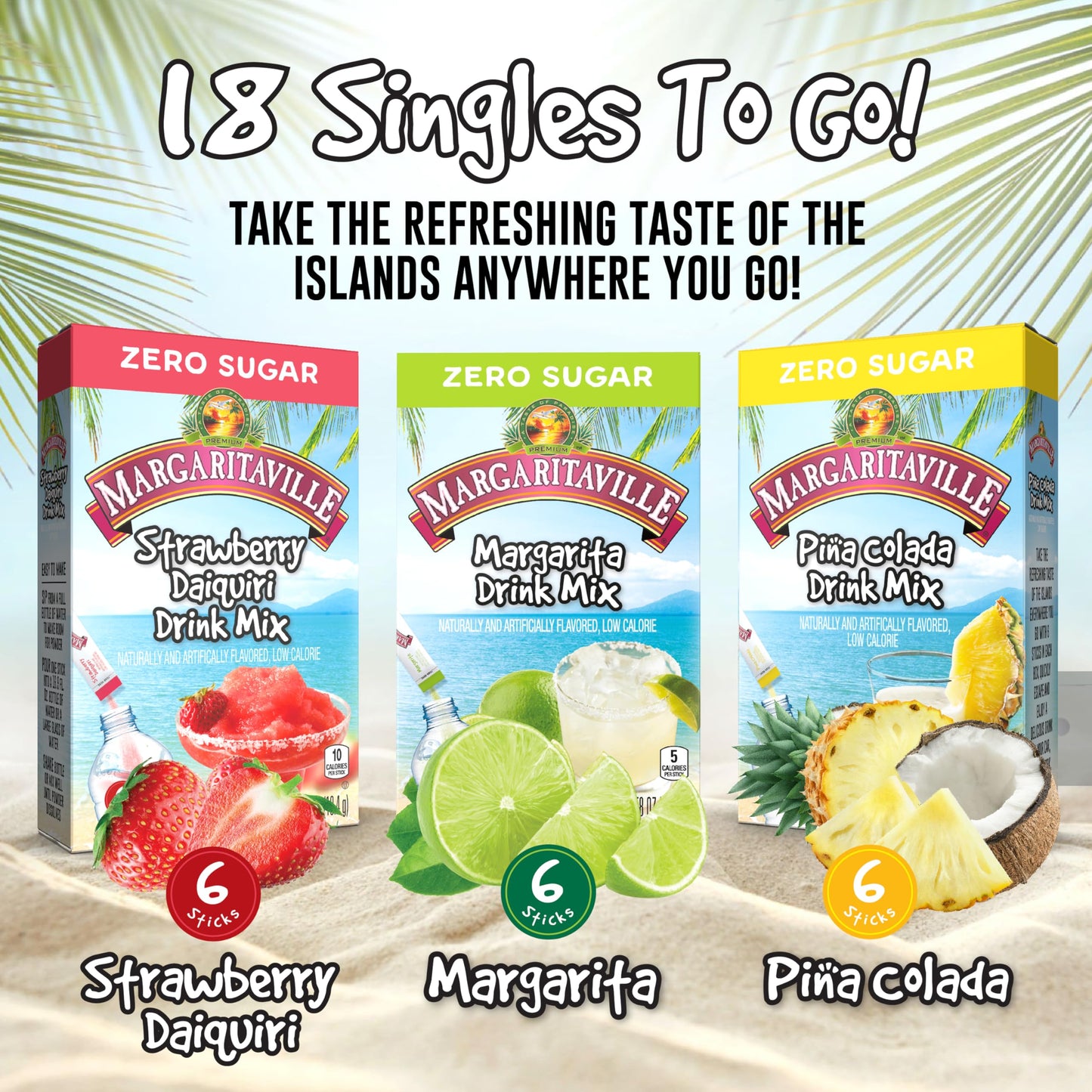 SINGLES TO GO! Drink Mix Variety Pack - Strawberry Daiquiri, Pina Colada, Margarita - 1 Count (Pack of 1)
