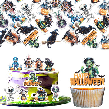 60 Pcs Edible Halloween Cupcake Toppers Wafer Paper Zombie Cat Wizard Hat Skull Cupcake Picks Edible Bat Cake Decorations For Baby Shower Birthday Halloween Party Cake Food Decorations Supplies