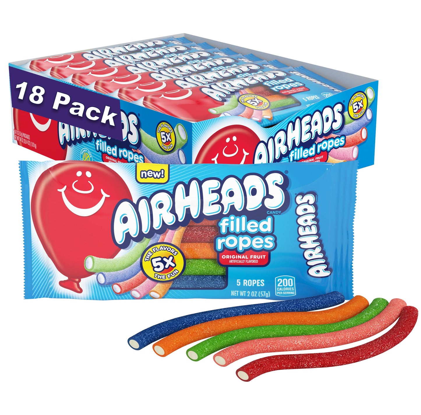 Airheads Soft Filled Ropes, Soft And Chewy Candy Ropes, Original Fruit Flavors, Concessions Movie Theater Parties, 2Oz Packs, Bo