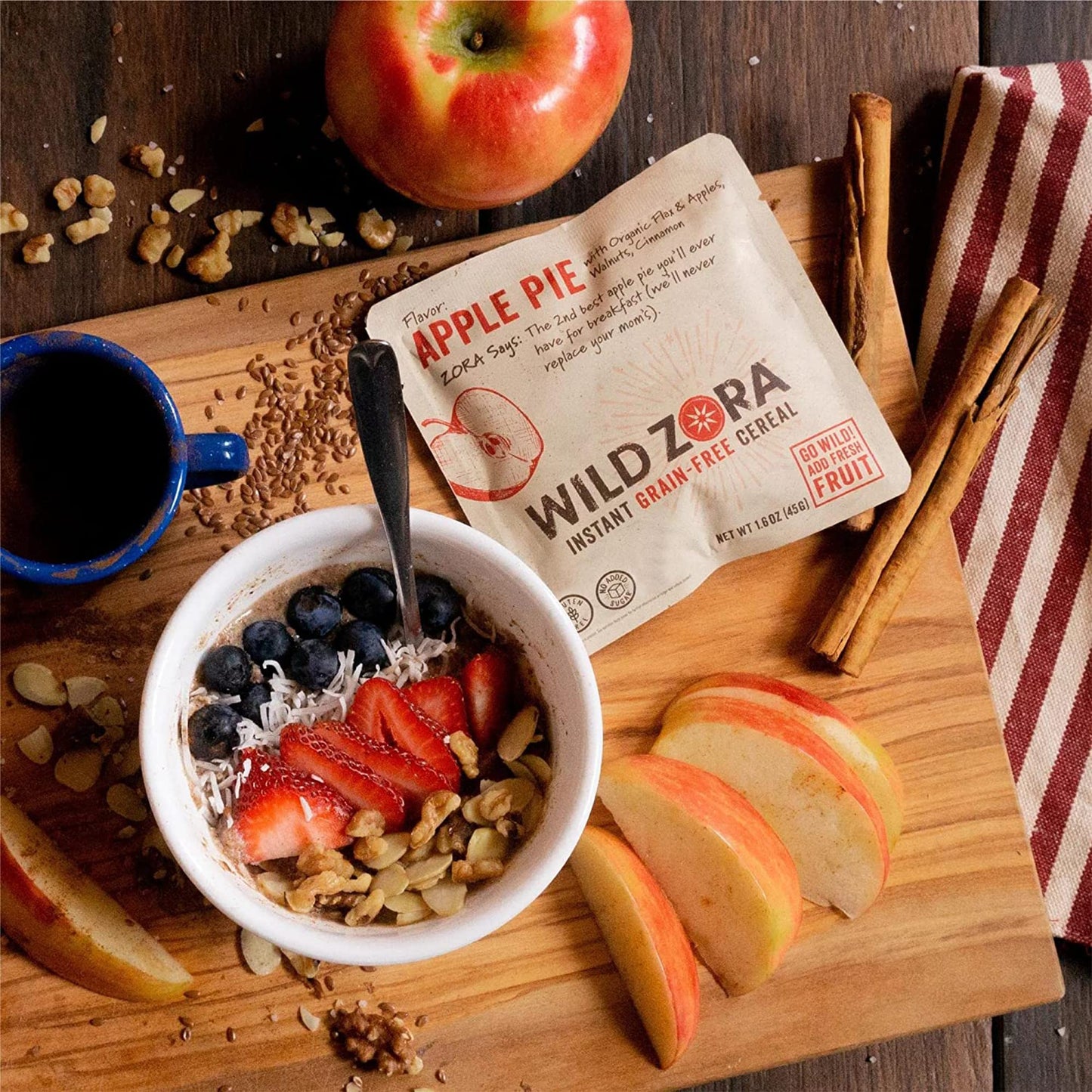 WILD ZORA Instant Grain-Free Hot Cereal, Apple Pie Flavor, Gluten Free, 5-Pack