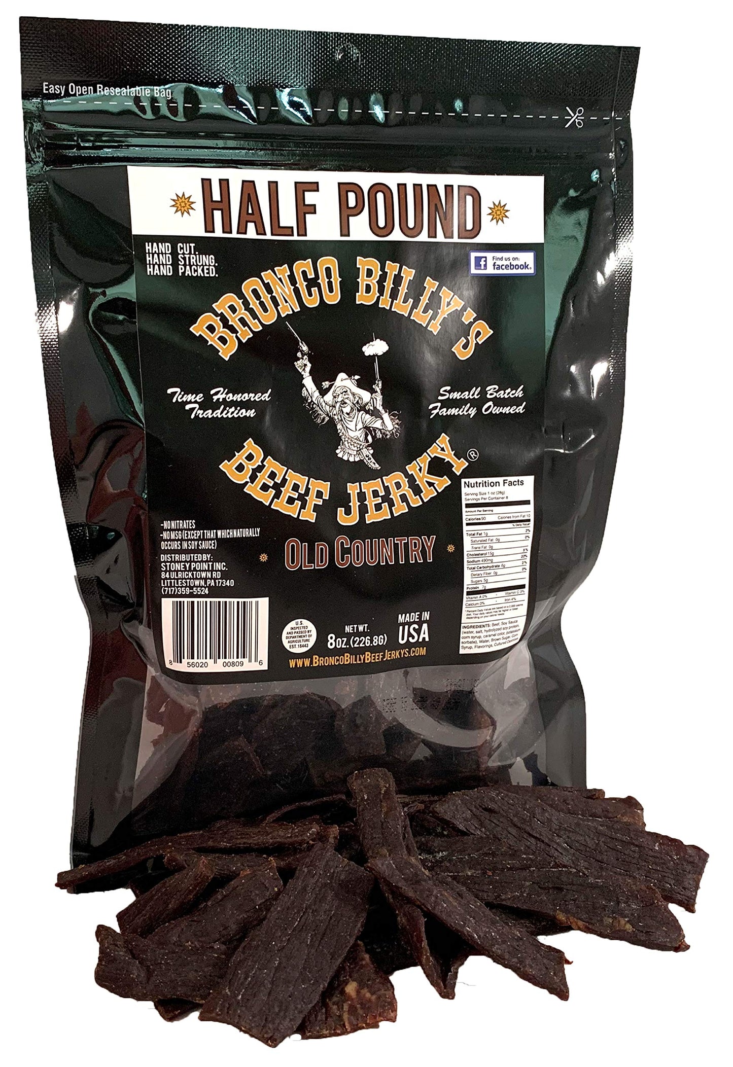 Bronco Billys Beef Jerky Old Country 8 oz Resealable Bag