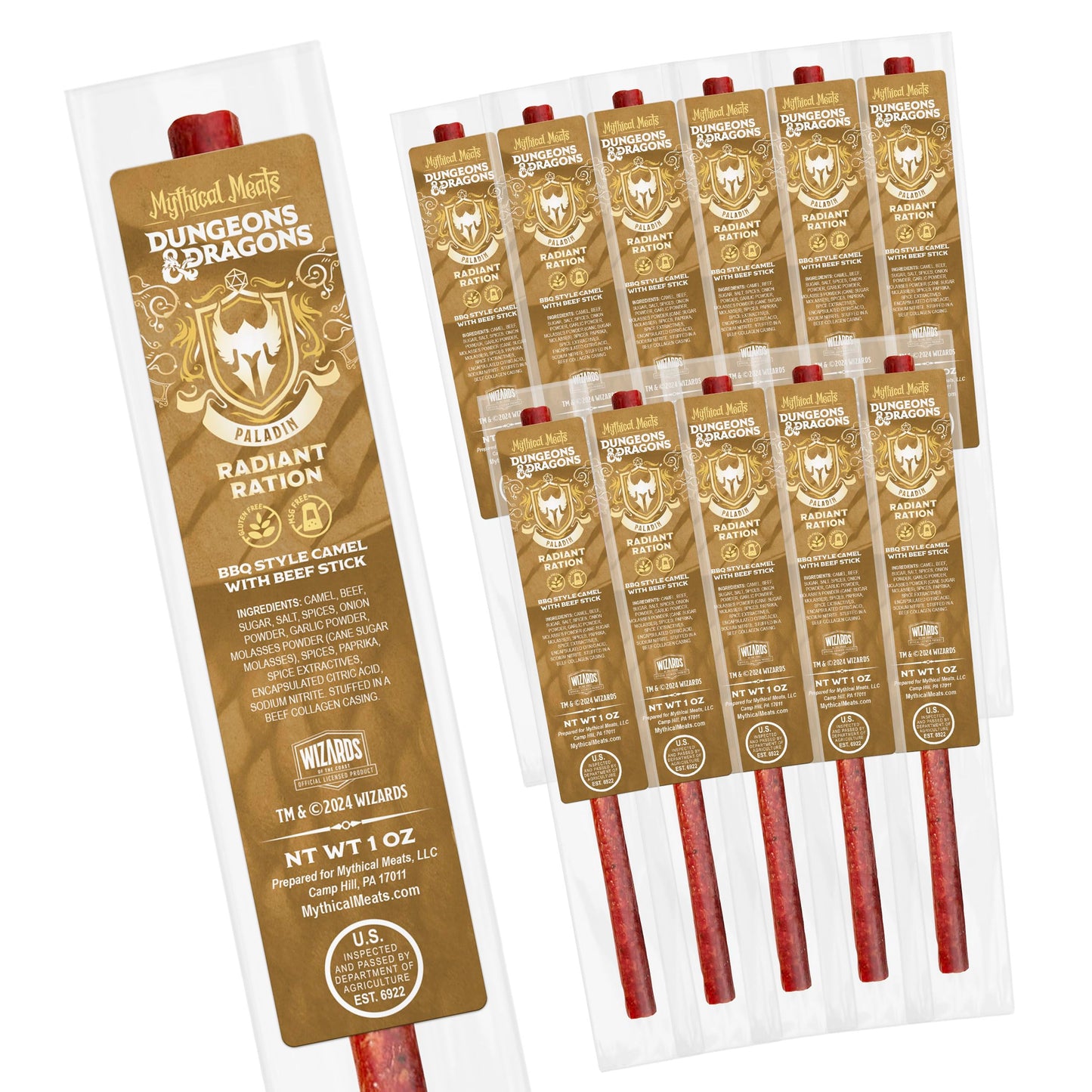 Mythical Meats Jerky Sticks - BBQ Style Camel with Beef, Gluten Free, 12 Count