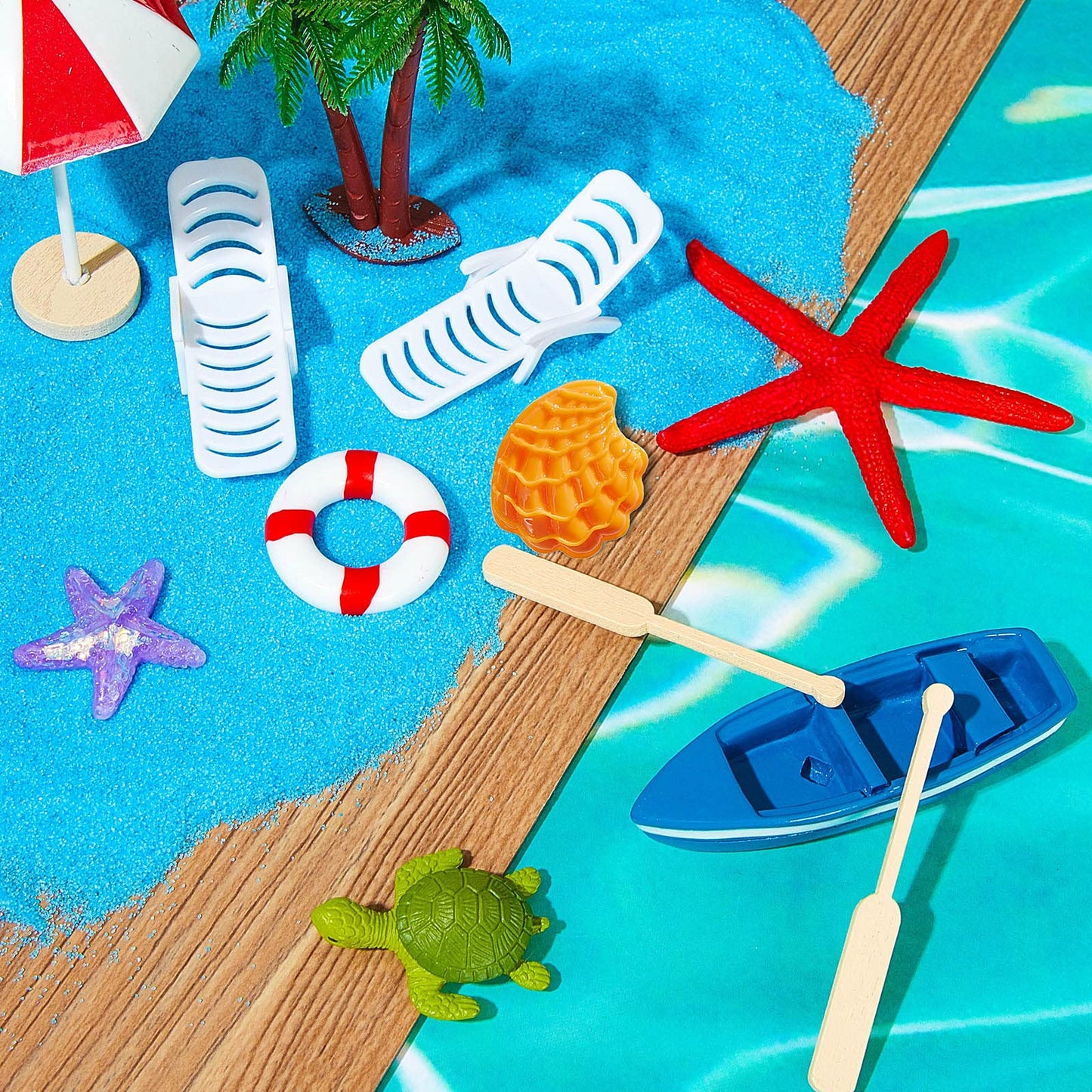 12 Pieces Hawaiian Beach Cake Decoration Summer Beach Chair And Umbrella Cake Toppers Green Palm Tree Cake Toppers For Hawaiian
